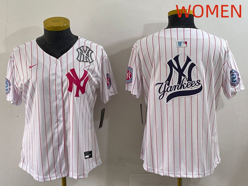 Women 2025 New York Yankees Blank White Stripe Joint Name Nike MLB Jersey style 17->women mlb jersey->Women Jersey